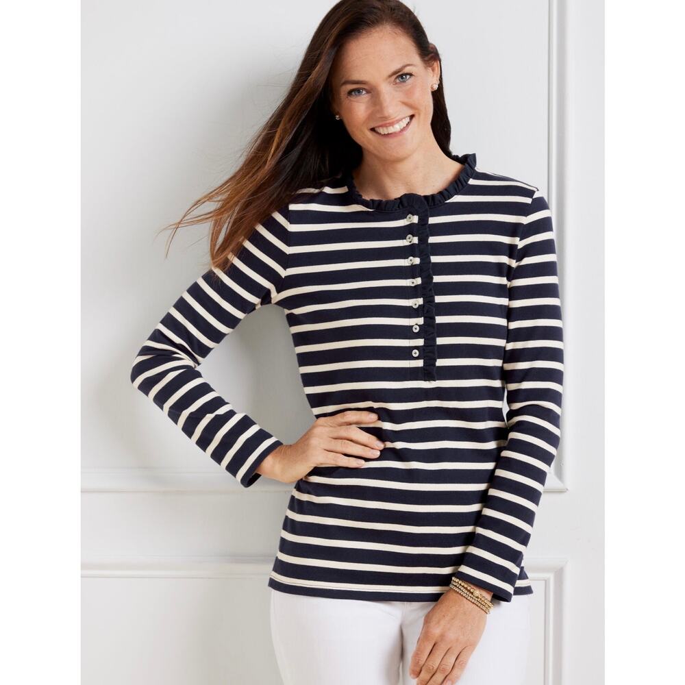 Talbot’s Ruffle Placket Crewneck Knit Top, Size XL